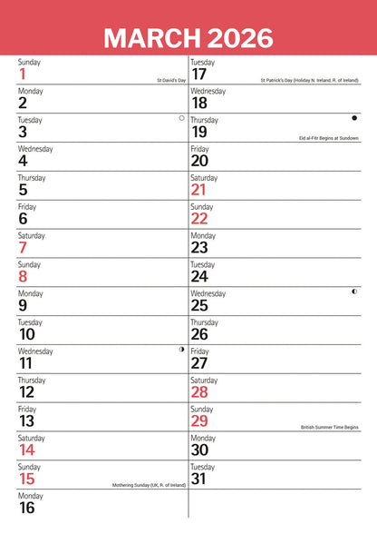 Red & Black Large Engagement Planner A3 Calendar 2026