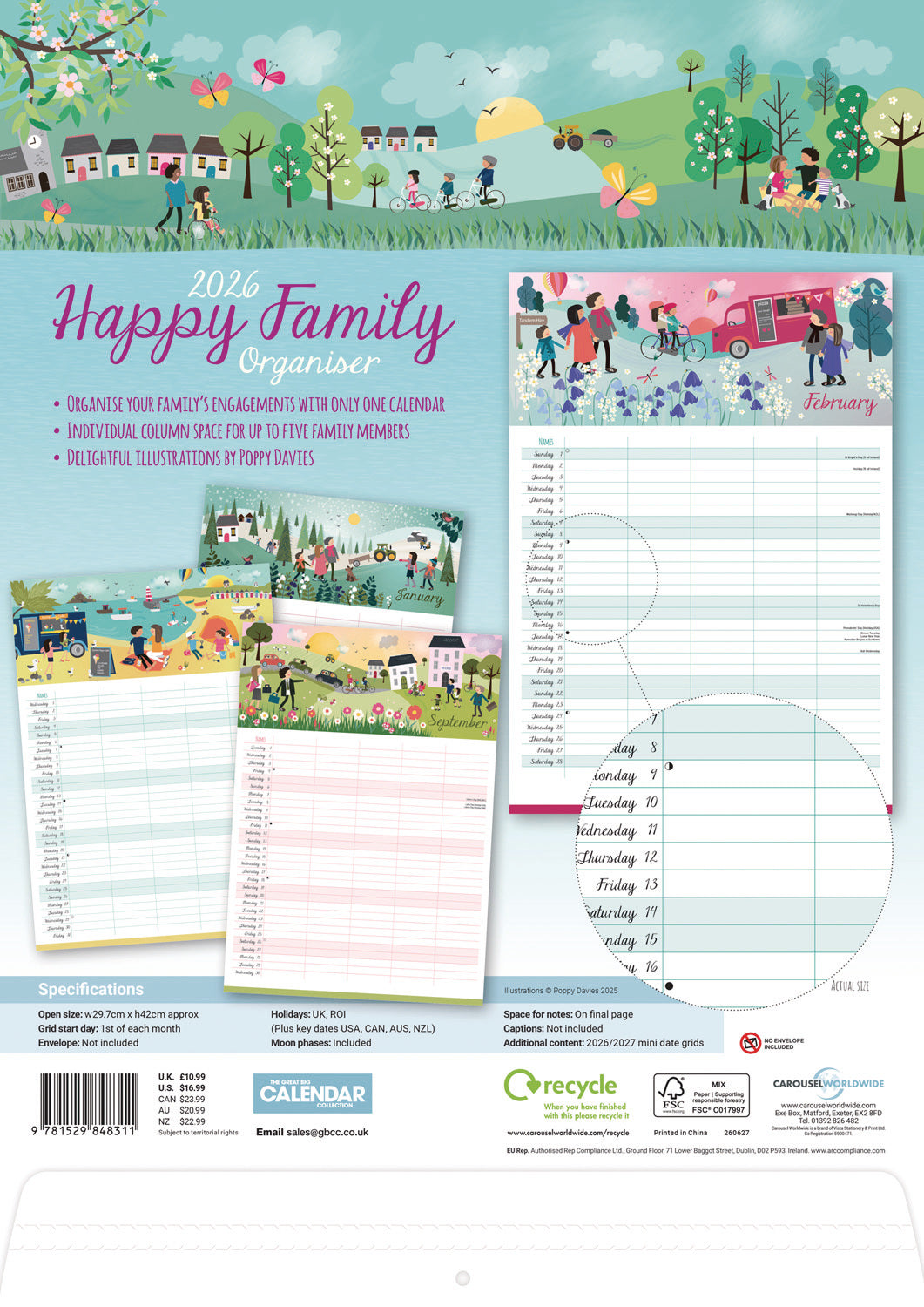 Happy Family Planner A3 Calendar 2026