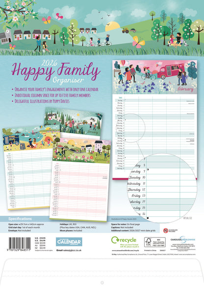 Happy Family Planner A3 Calendar 2026