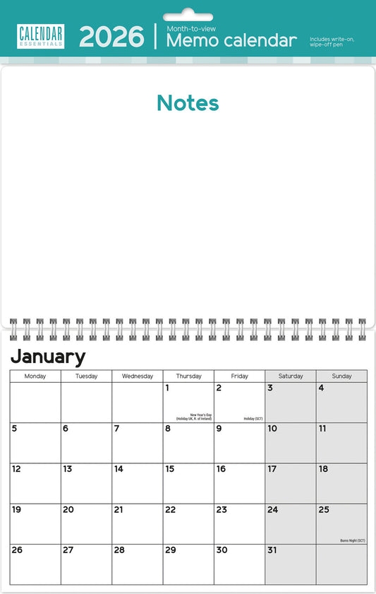Essential Memo Calendar Planner Calendar 2026