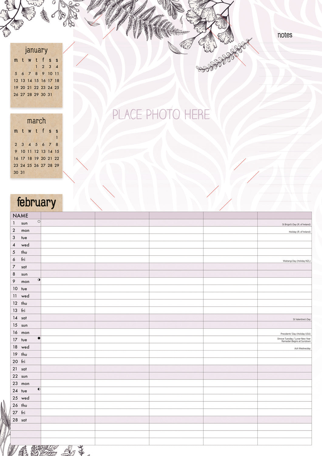 Your Family Photos Planner A3 Calendar 2026