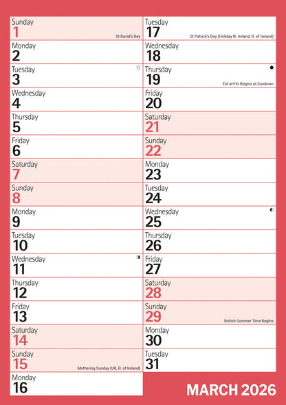 Red & Black Monthly Engagement Portrait A4 Calendar 2026