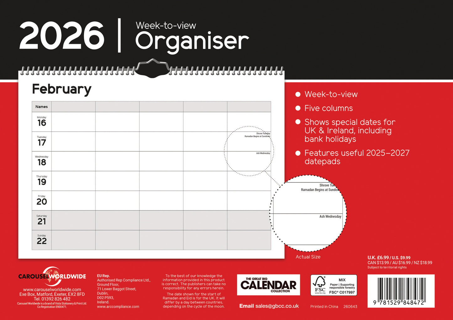 Essential Organiser WTV Planner A4 (R&B) Calendar 2026