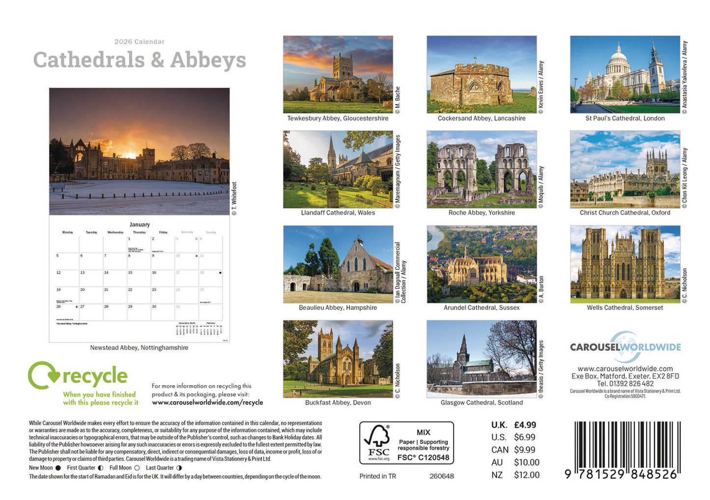 Cathedrals and Abbeys A5 Calendar 2026