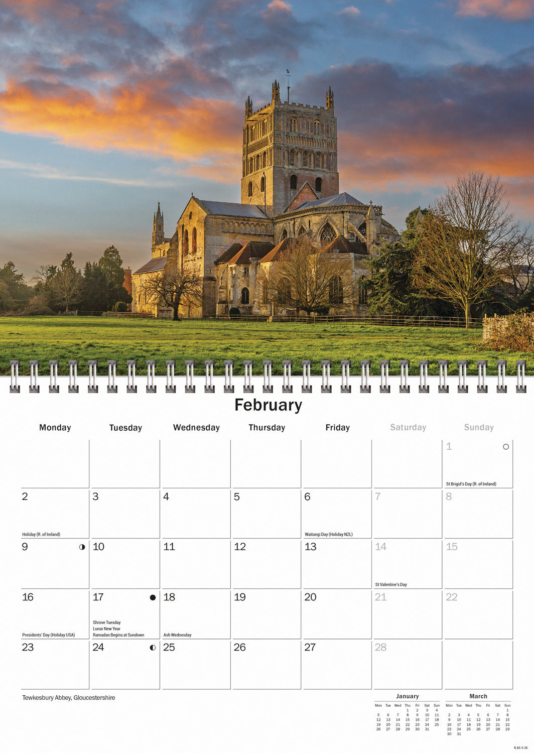 Cathedrals and Abbeys A5 Calendar 2026