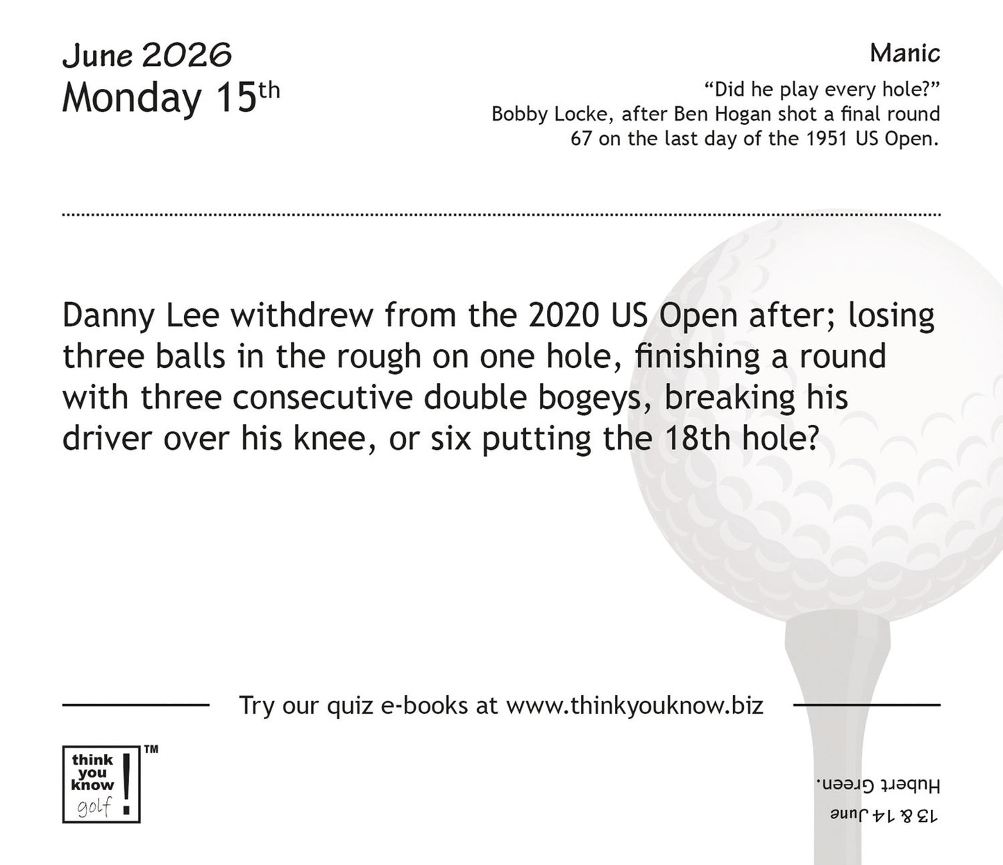 Think You Know Golf Box Calendar 2026