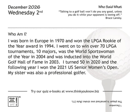 Think You Know Golf Box Calendar 2026