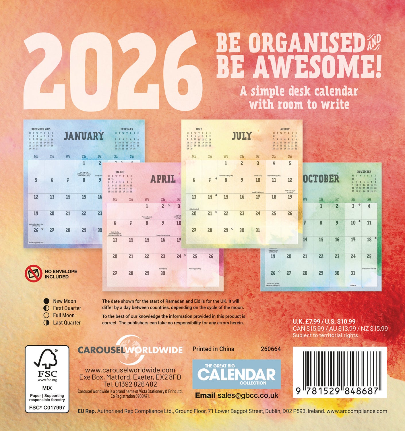 Be Organised and Be Awesome Easel Calendar 2026