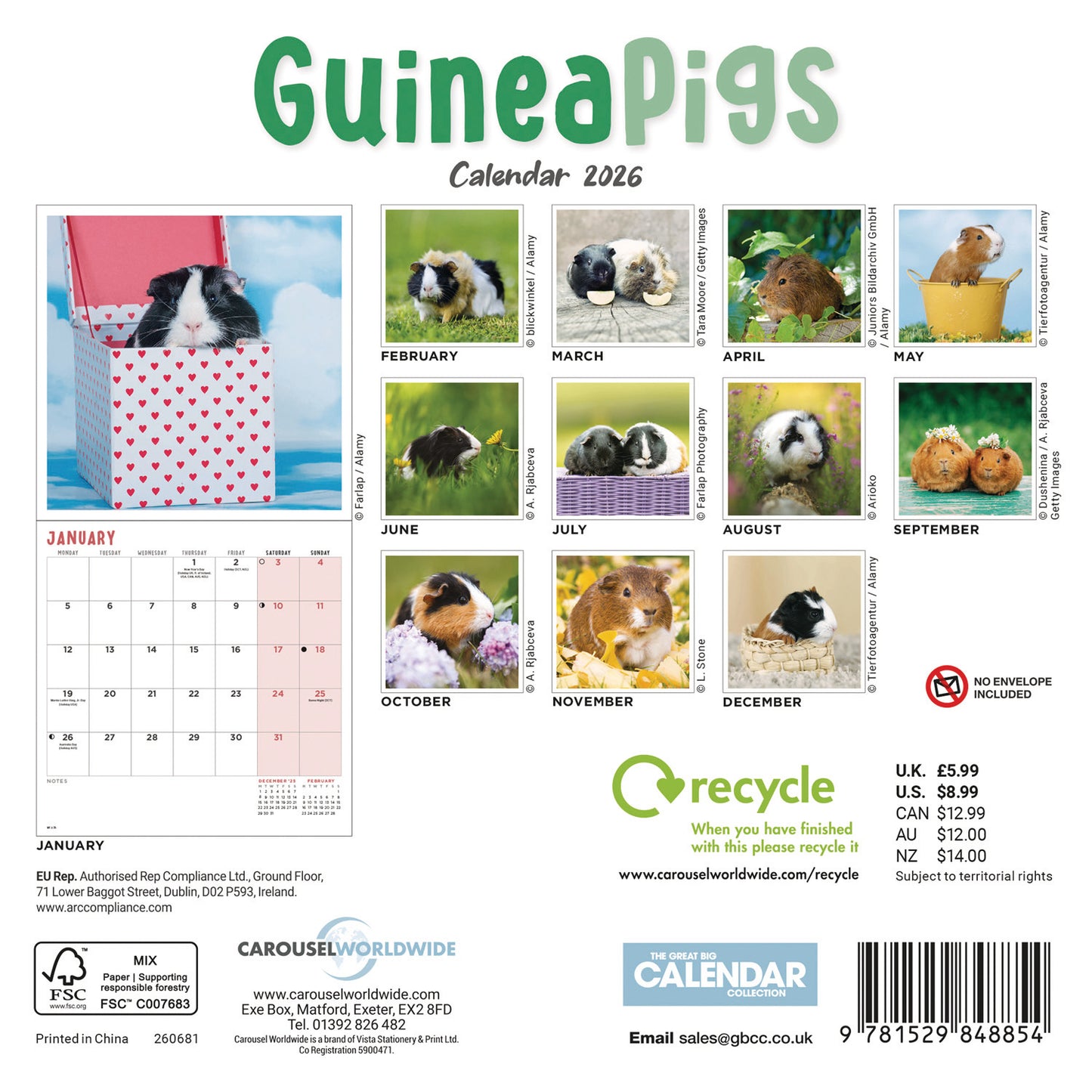 Guinea Pigs Mini Calendar 2026