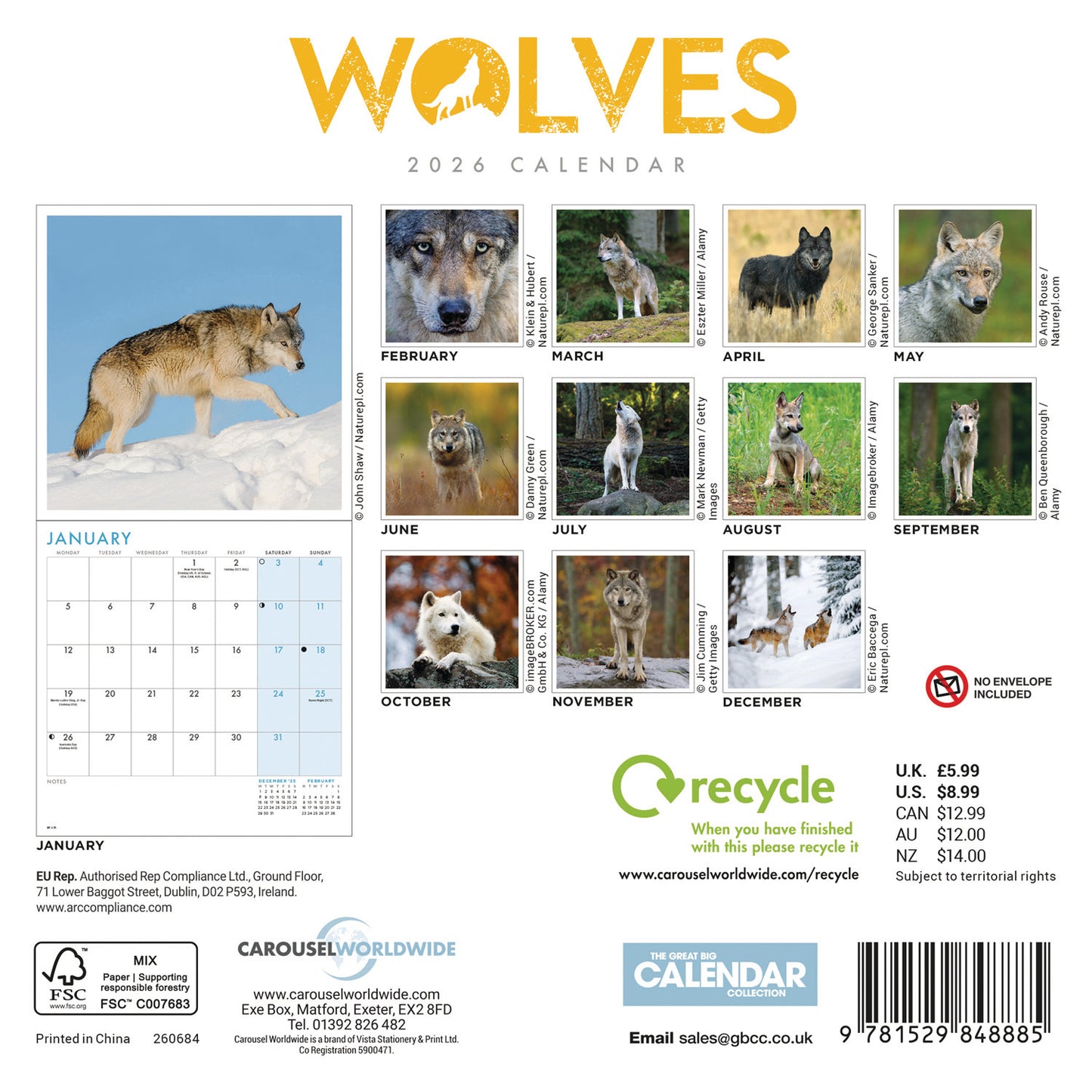 Wolves Mini Calendar 2026