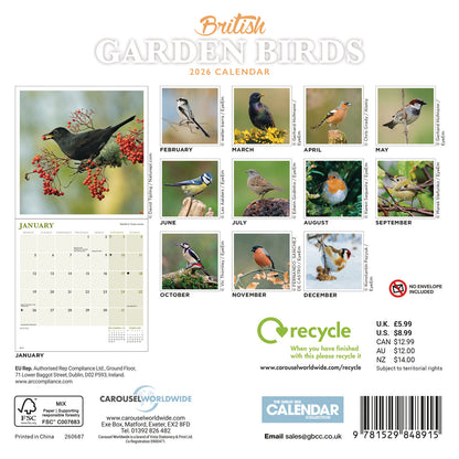 British Garden Birds Mini Calendar 2026