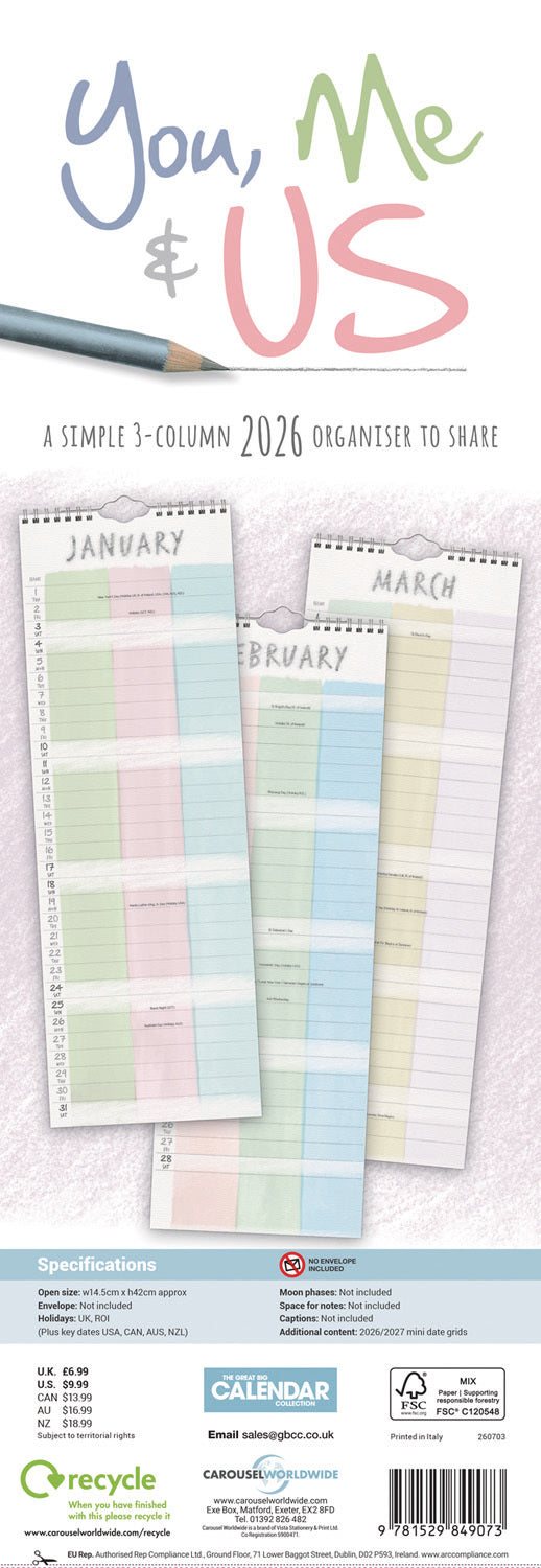 You, Me and Us Planner Slim Calendar 2026
