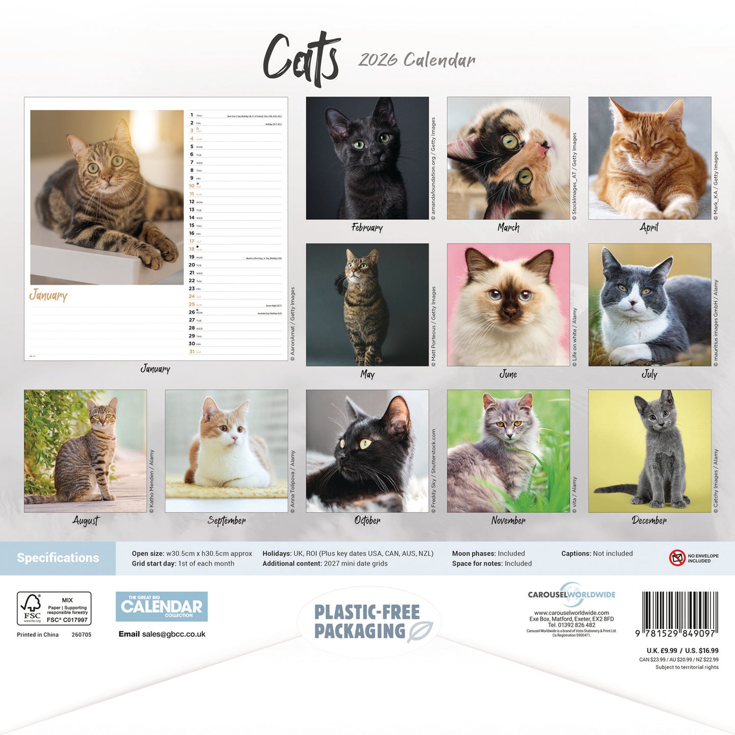 Cats Wiro Wall Calendar 2026
