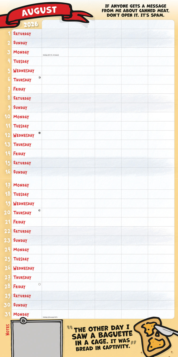 Dads Family Organiser Planner Wall Calendar 2026