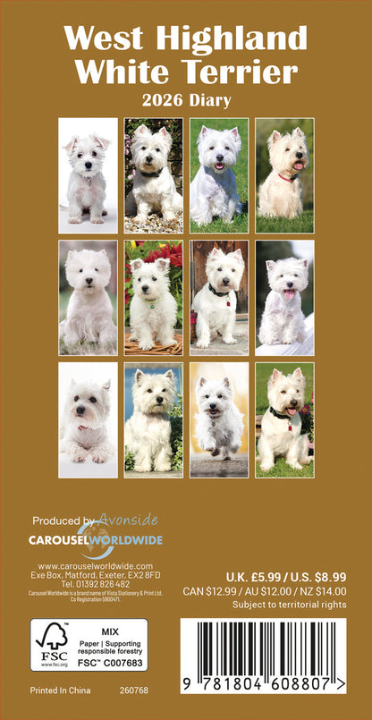 West Highland White Terriers Slim Diary 2026