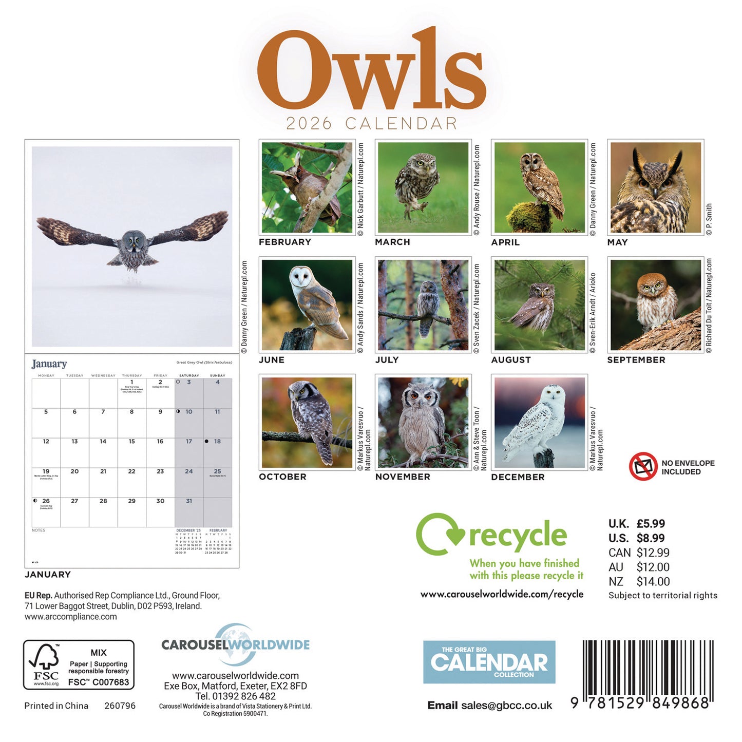 Owls Mini Calendar 2026