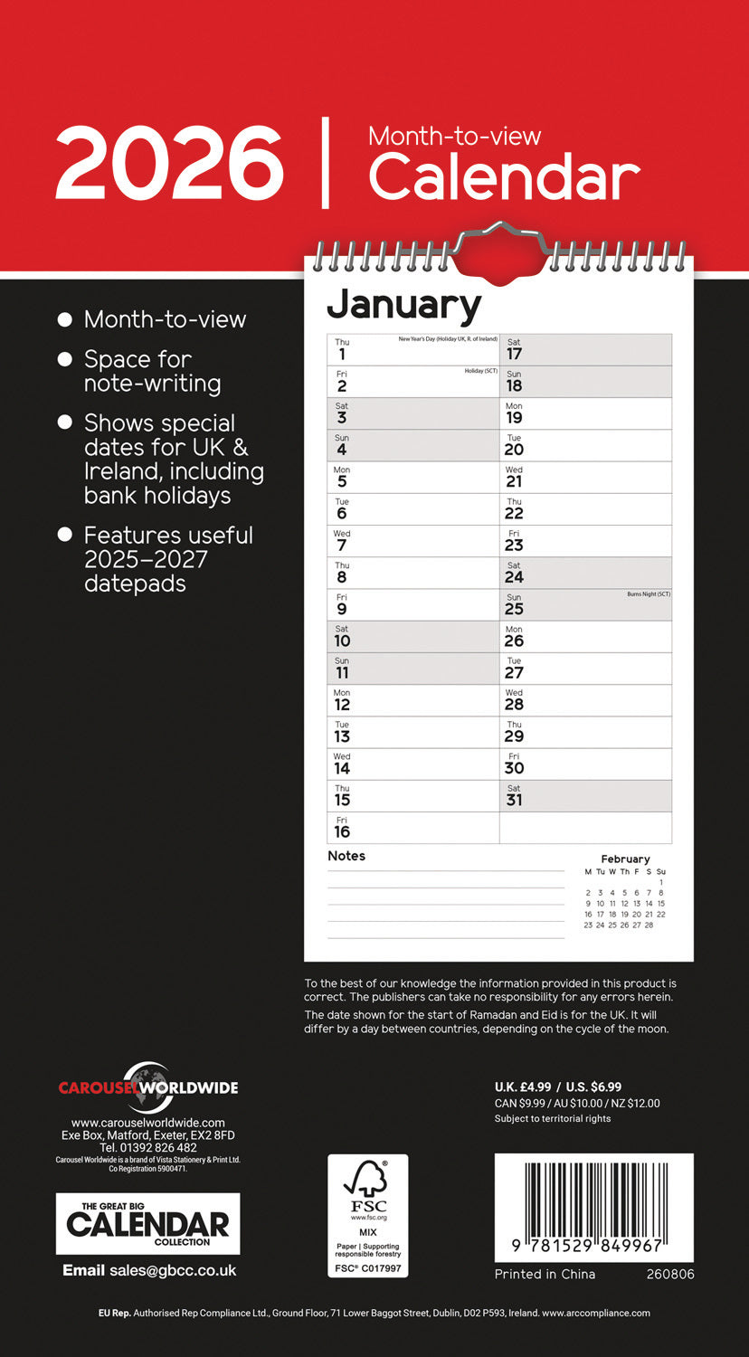 Essential MTV Stubby Slim (R&B) Calendar 2026