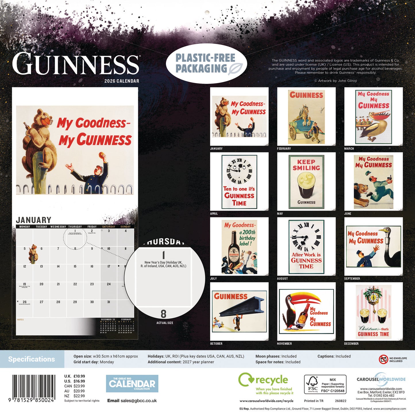 Guinness, Poster Art Wall Calendar 2026