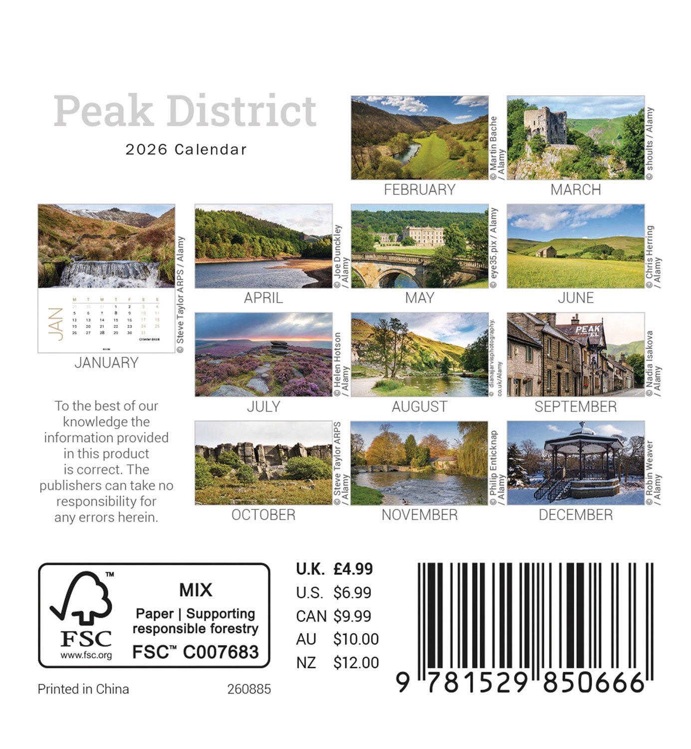 Peak District Mini Easel Calendar 2026
