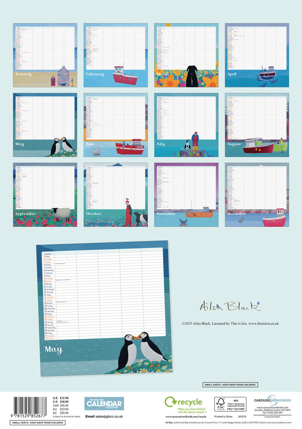 By The Sea, Family Organiser Planner A3 Calendar 2026