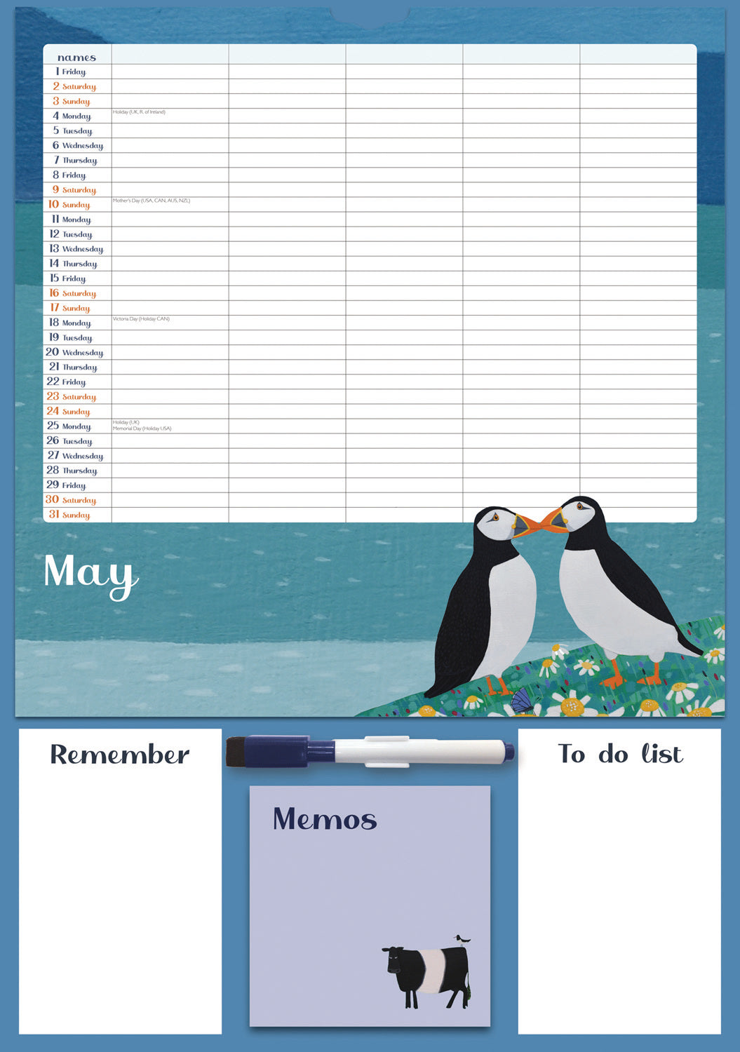 By The Sea, Family Organiser Planner A3 Calendar 2026