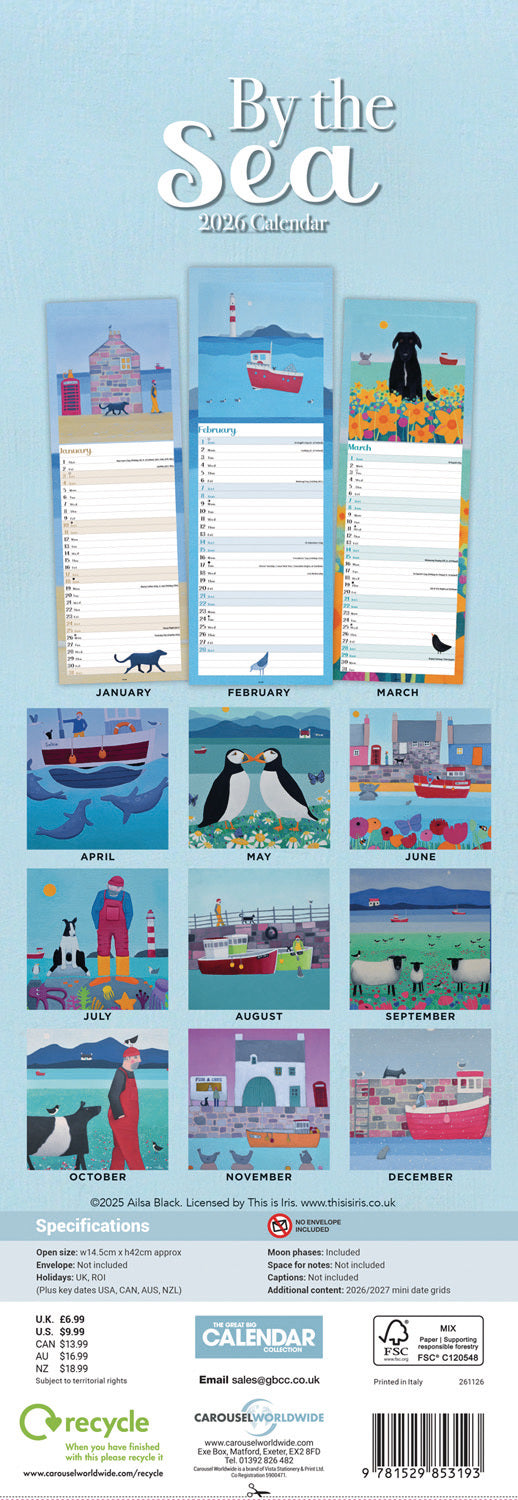By The Sea Slim Calendar 2026