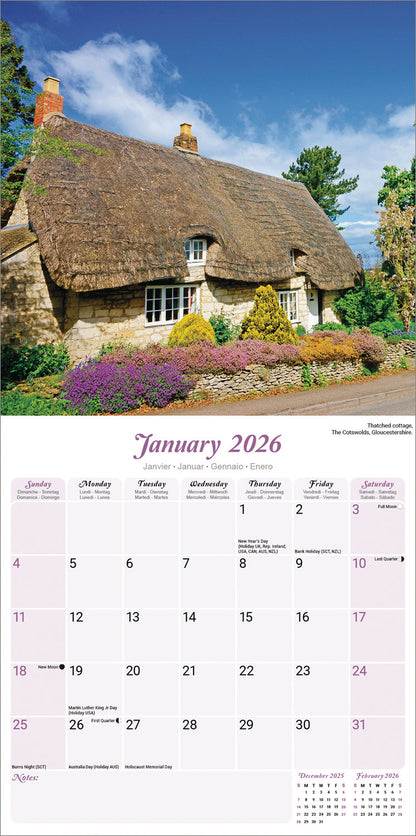 English Cottage Gardens Wall Calendar 2026