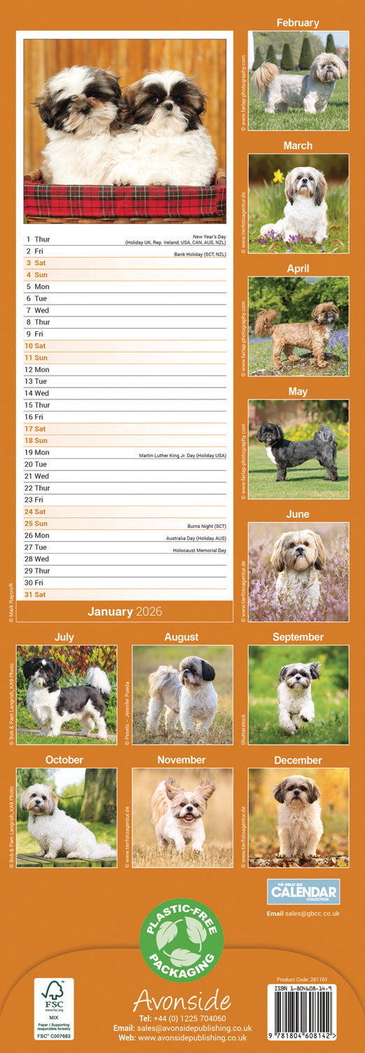 Shih Tzu Slim Calendar 2026