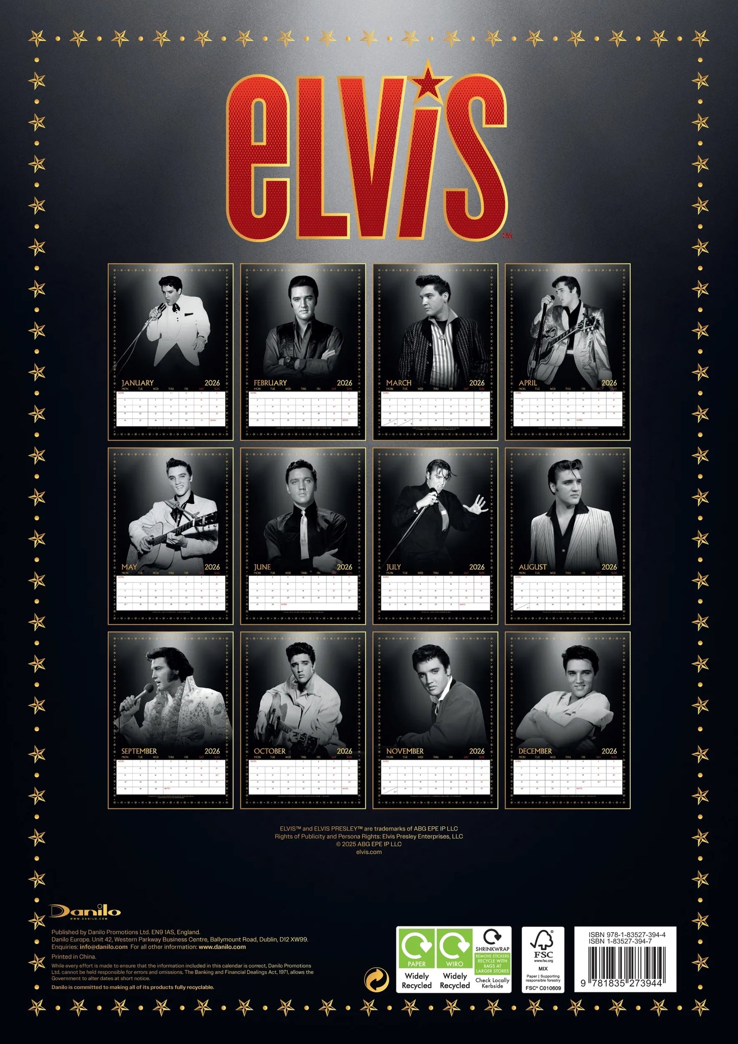 Elvis Presley A3 Calendar 2026