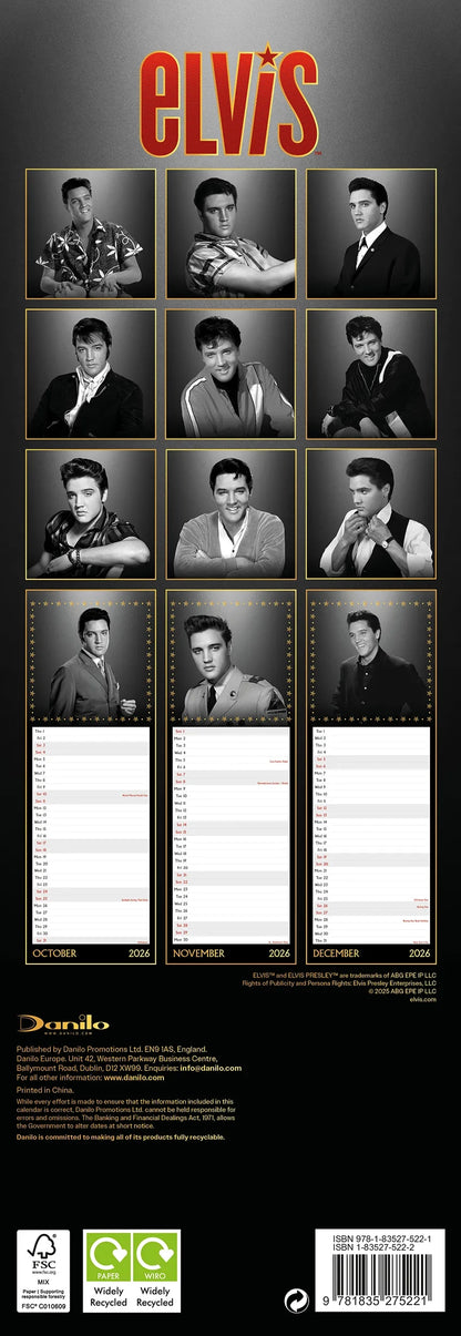 Elvis Presley Slim Calendar 2026