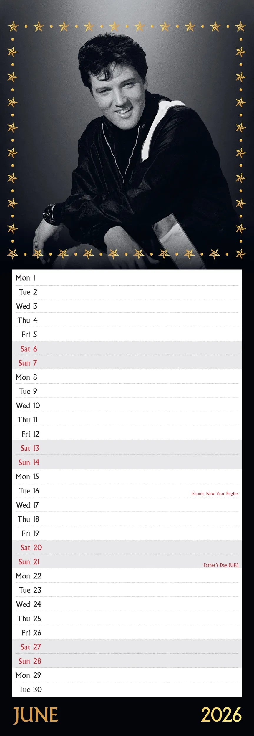 Elvis Presley Slim Calendar 2026