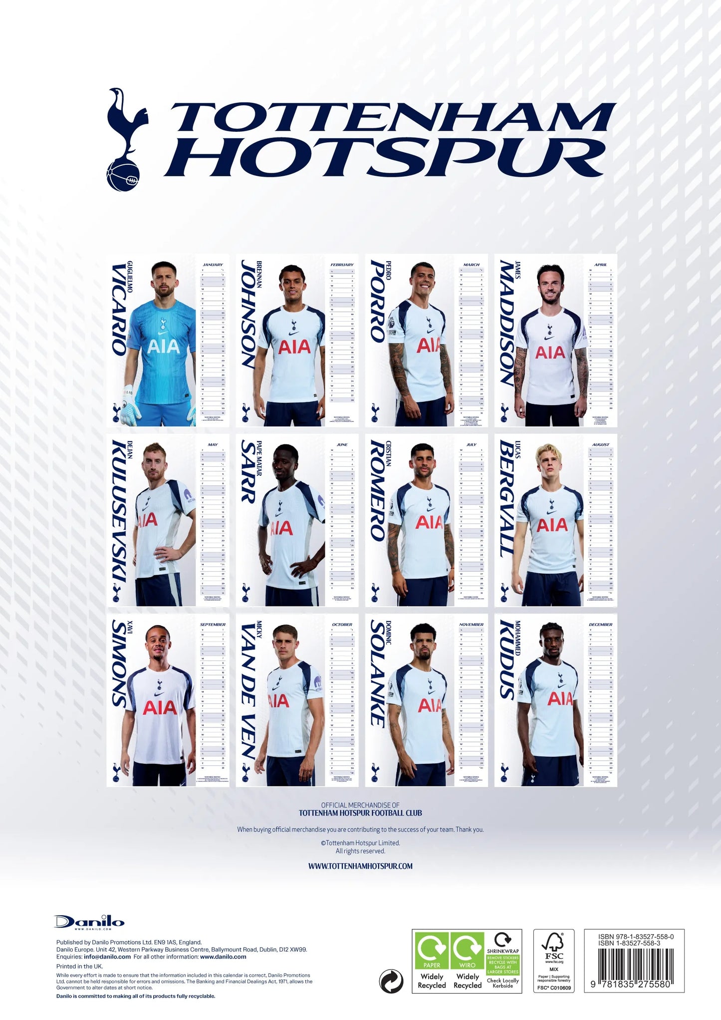 Tottenham Hotspur A3 Calendar 2026