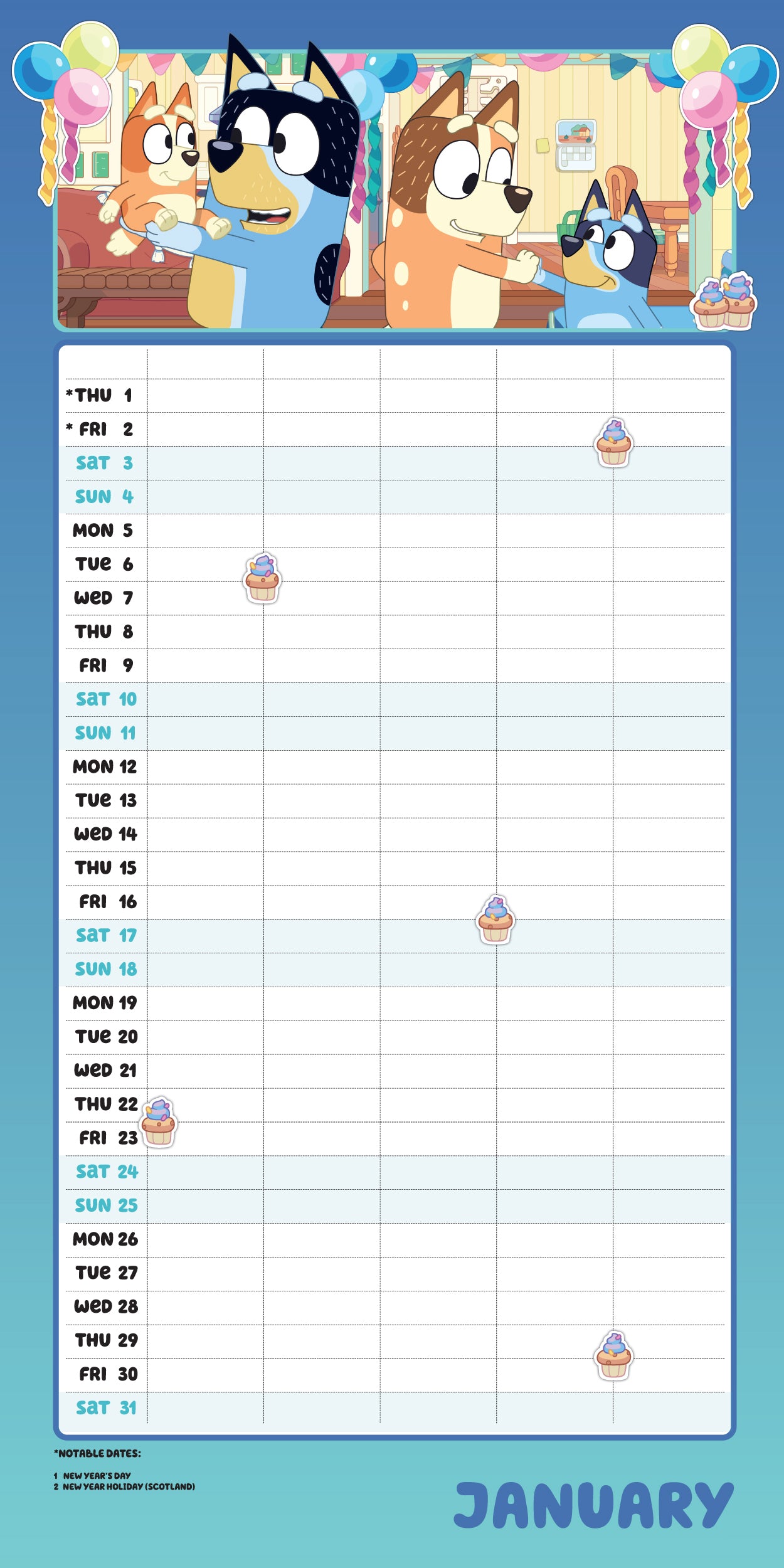 Bluey Wall Calendar 2026