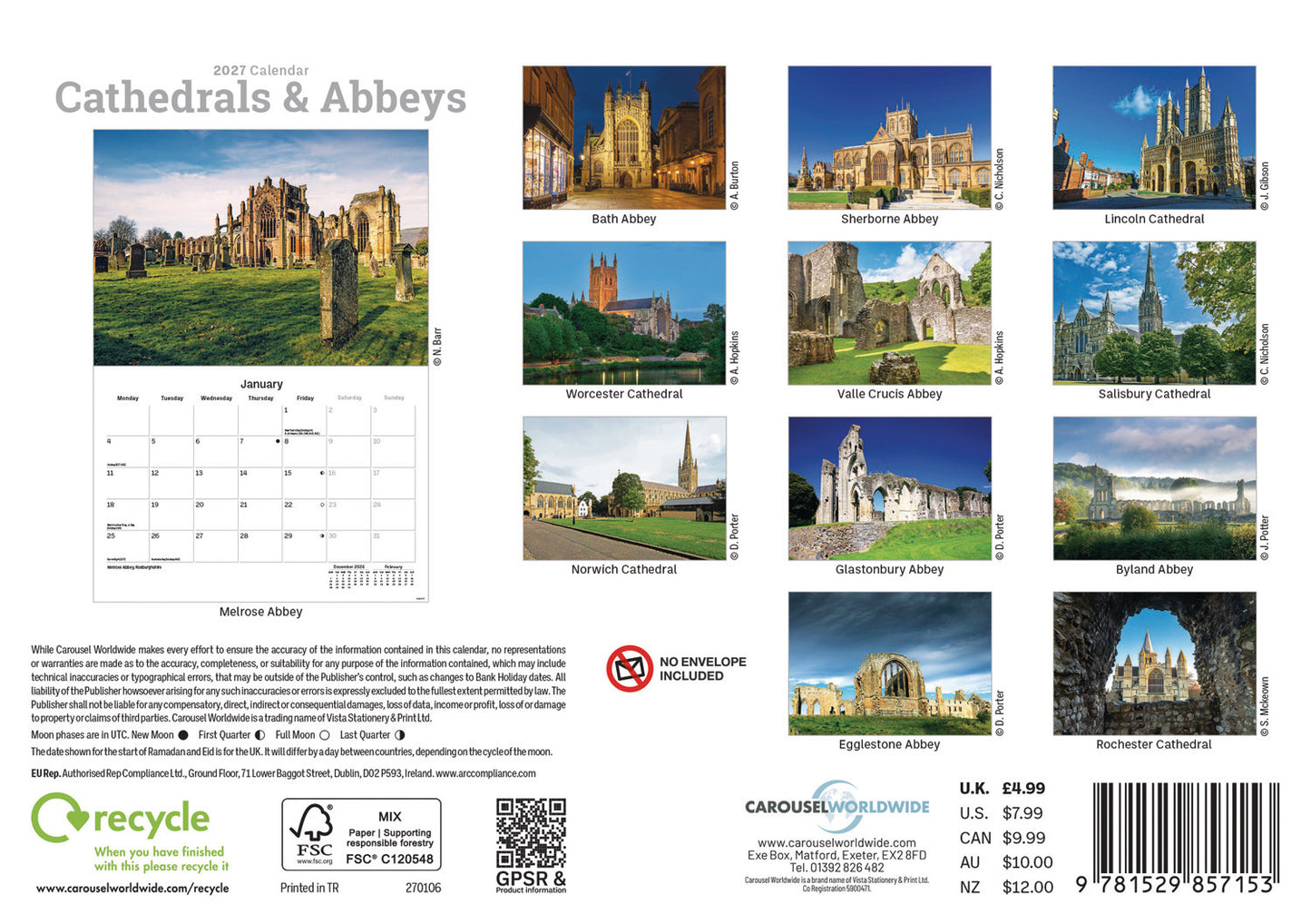 Cathedrals and Abbeys A5 Calendar 2027