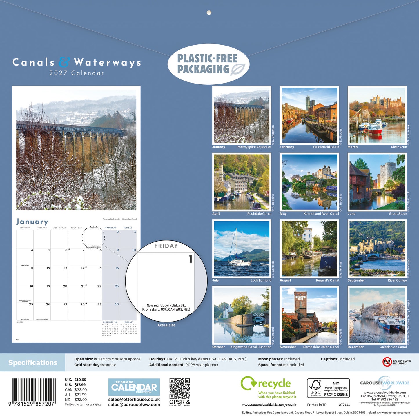 Canals & Waterways Wall Calendar 2027