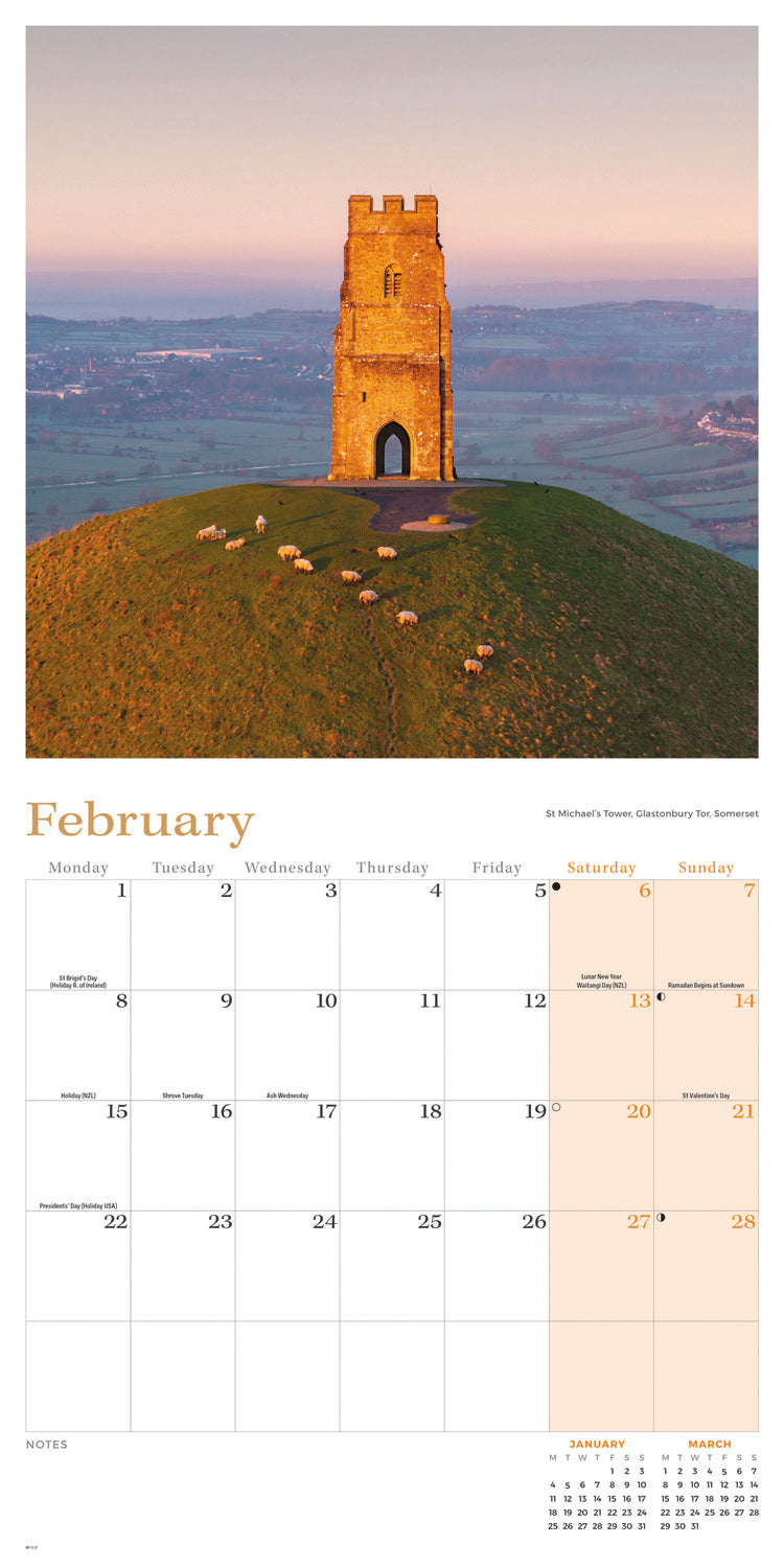 England Wall Calendar 2027