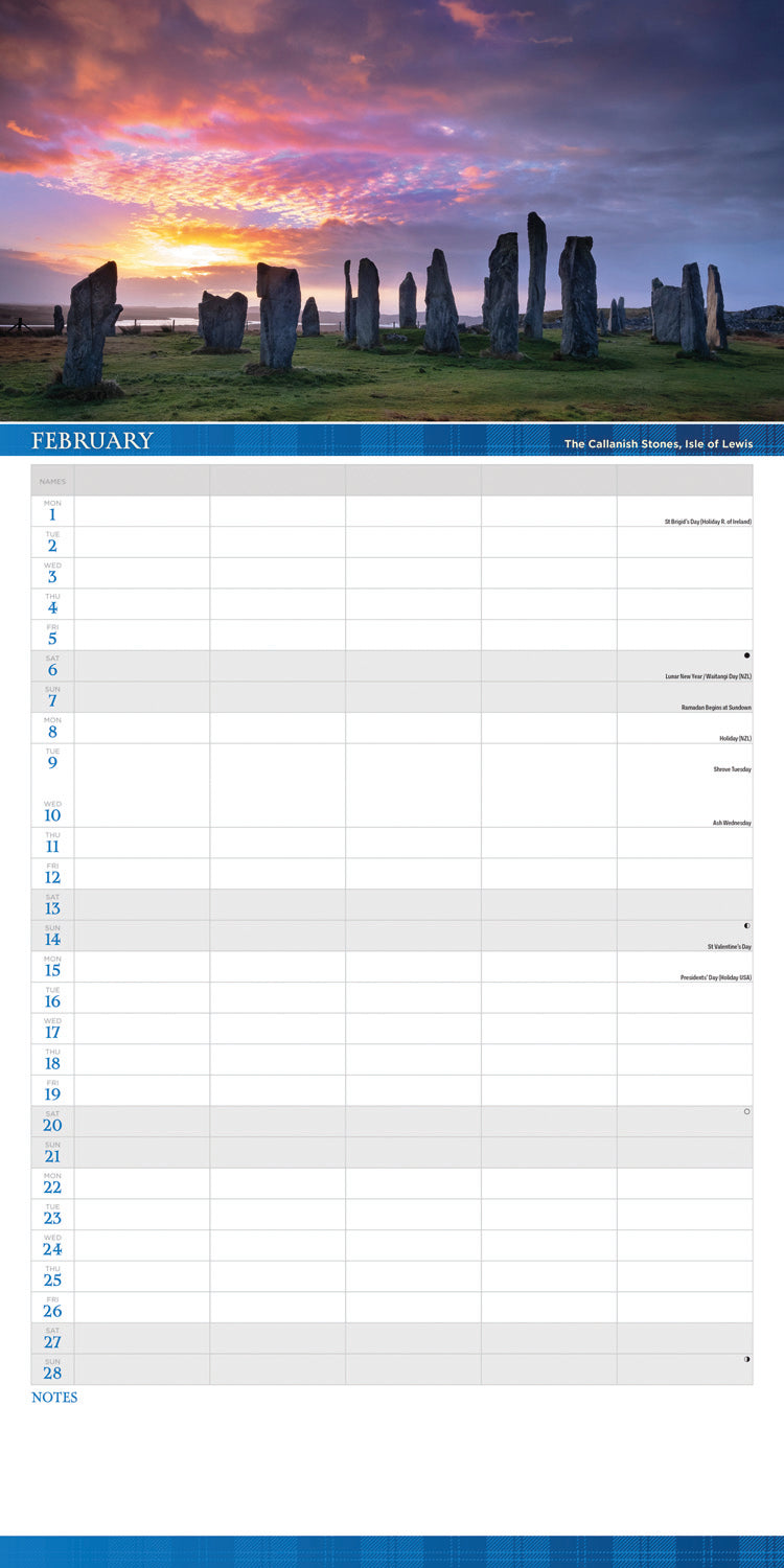 Scotland Family Organise Planner Wall Calendar 2027