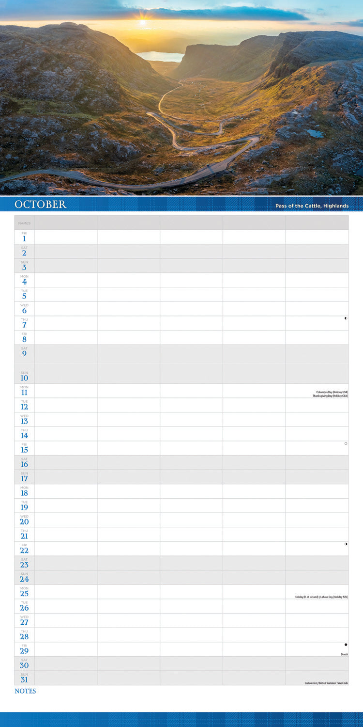 Scotland Family Organise Planner Wall Calendar 2027