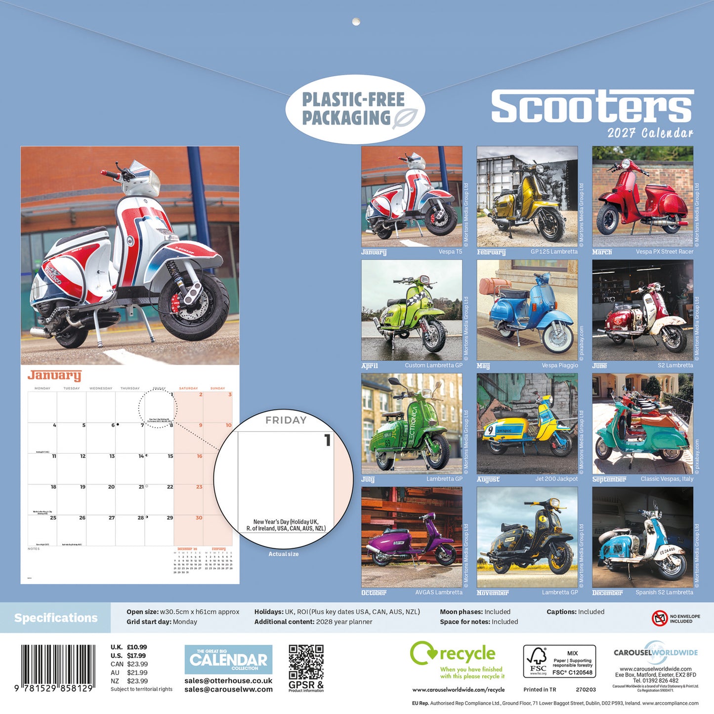 Scooters Wall Calendar 2027