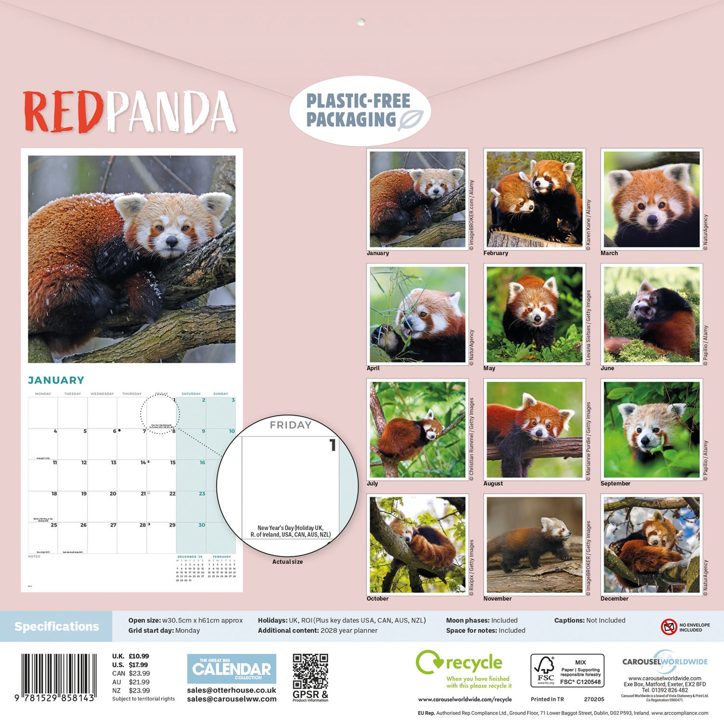 Red Pandas Wall Calendar 2027