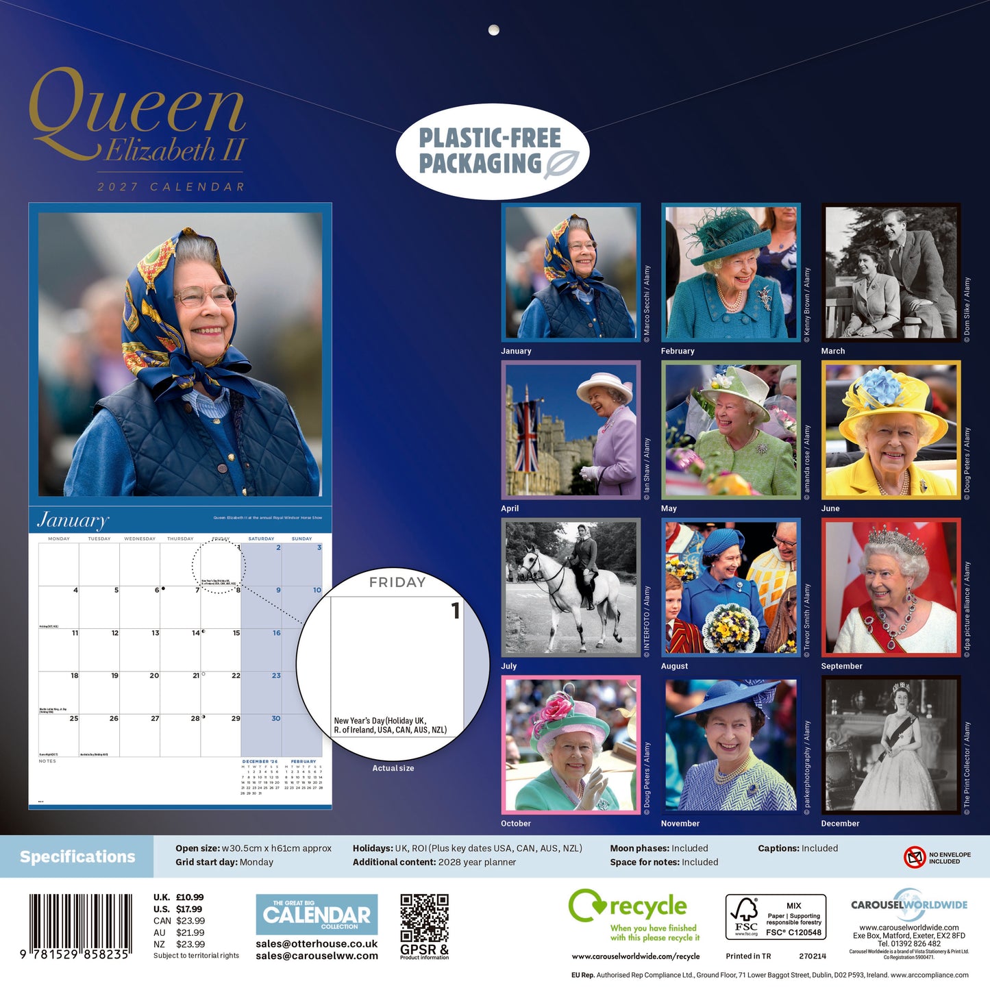 Queen Elizabeth II Wall Calendar 2027