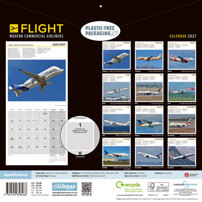 Flight, Modern Commercial Airliners Wall Calendar 2027