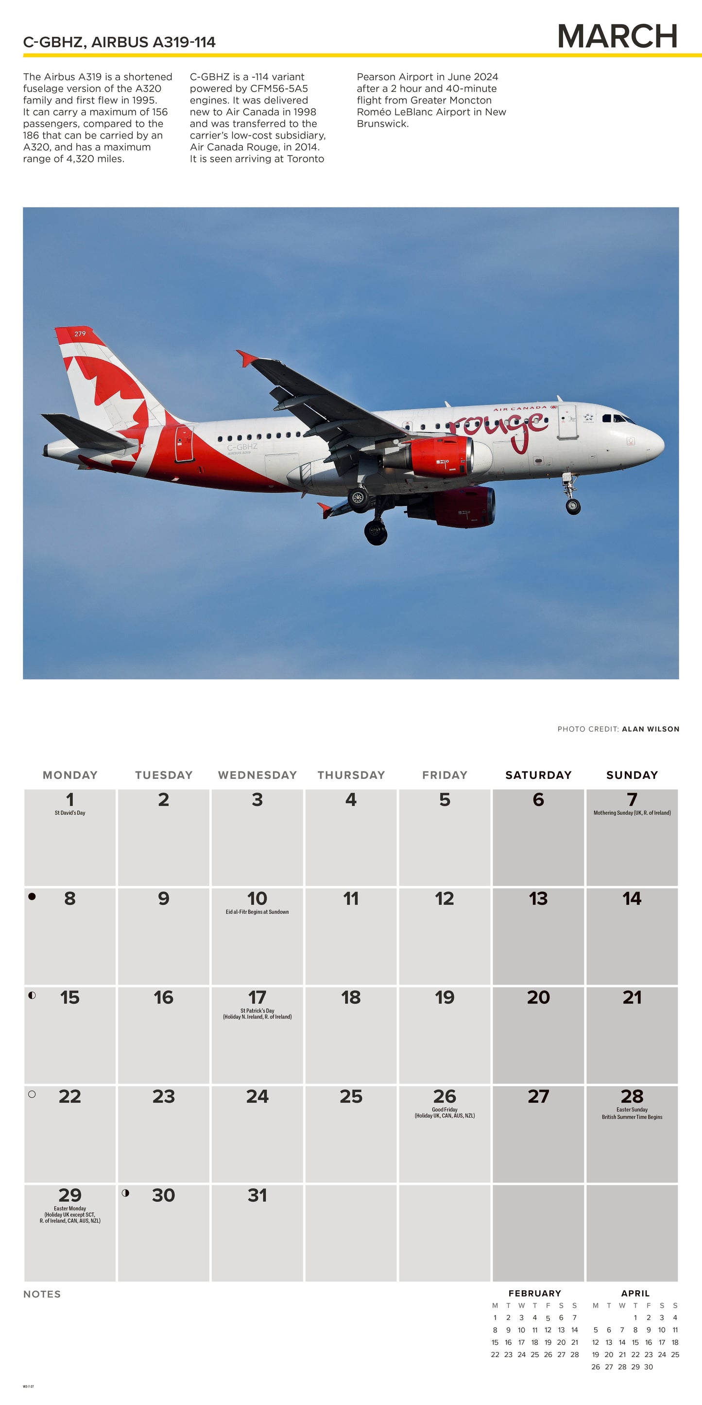 Flight, Modern Commercial Airliners Wall Calendar 2027