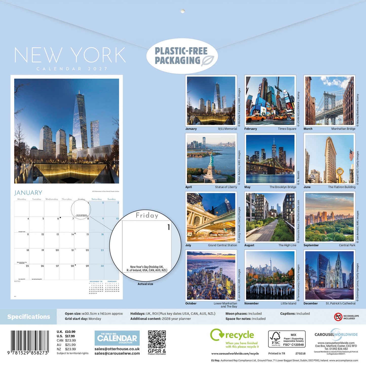 New York Wall Calendar 2027