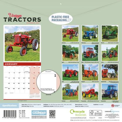 Vintage Tractors Wall Calendar 2027