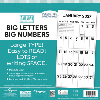 Essential Big Letters Big Numbers Wall Calendar 2027