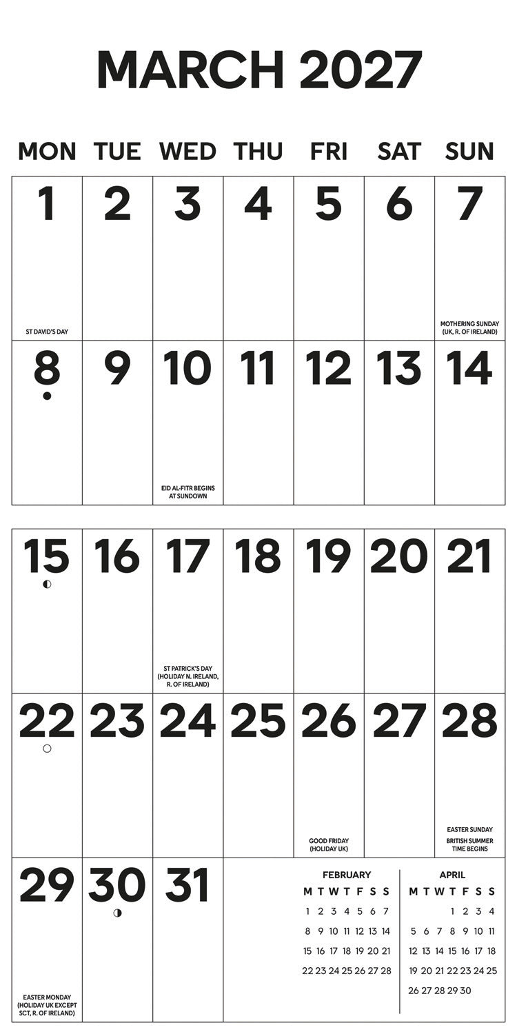 Essential Big Letters Big Numbers Wall Calendar 2027