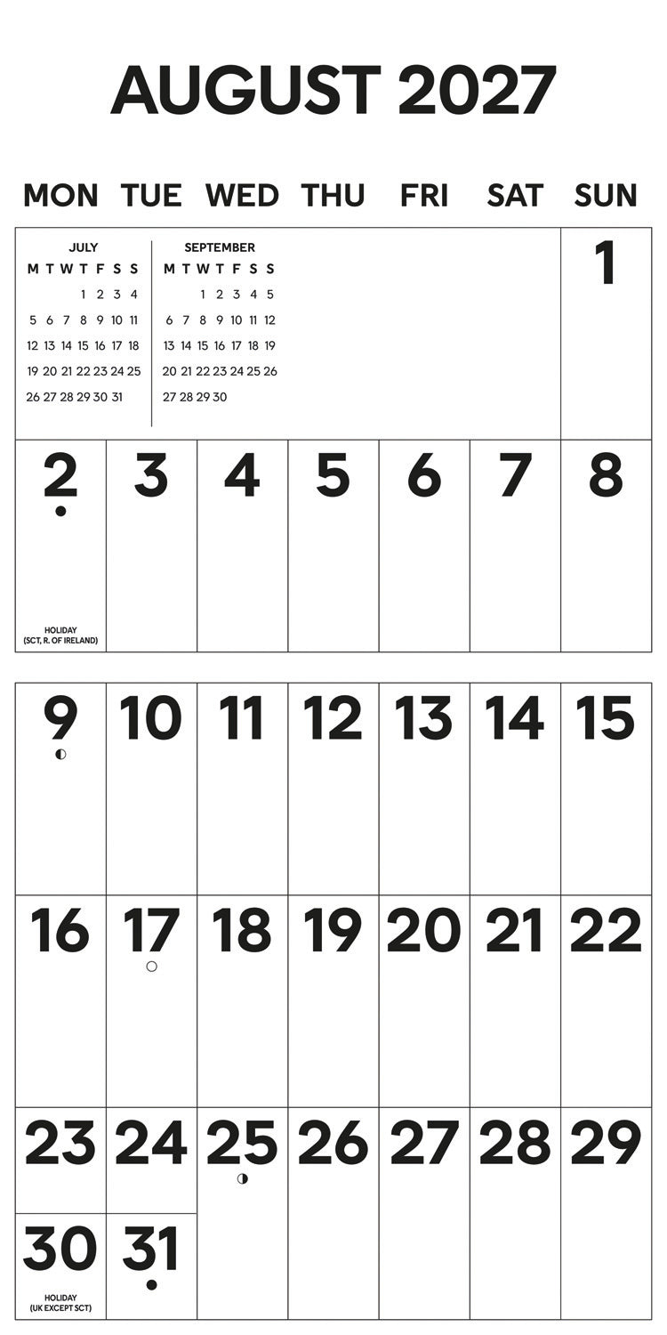 Essential Big Letters Big Numbers Wall Calendar 2027