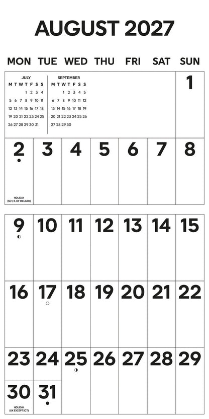 Essential Big Letters Big Numbers Wall Calendar 2027