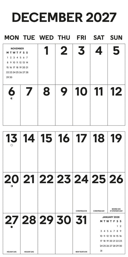 Essential Big Letters Big Numbers Wall Calendar 2027